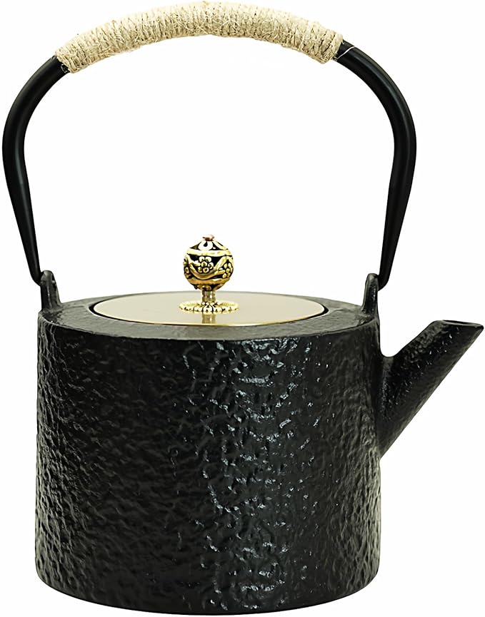 40.6oz Cast Iron Teapot for Stovetop, Japanese Black Tetsubin with Enamel, Tea Pot with Stainless Steel Infuser for Loose Tea, 1200ml Small Tea Kettle(Cylindrical Shape)