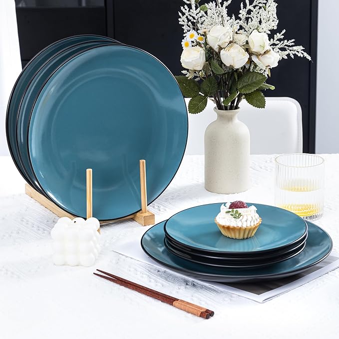 Plates and Bowls Sets for 4 - CJDC-QUELO 12-Piece Stoneware Dinnerware Sets, Ceramic Dishware Set for Indoor Kitchen Use and Formal Dining, Chip and Scratch Resistant Microwave Dishwasher Safe