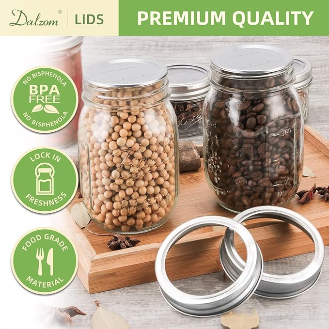Dalzom® 144Pcs Canning Lids with Rings Wide Mouth, Premium Mason Jar Lids with Rings for Ball, Kerr Jars - Food Grade Material, 100% Fit & Airtight for Wide Mouth Mason Jars