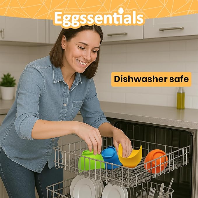 Eggssentials - Poached Egg Cups - Pack of 4 - BPA Free Silicone Egg Poacher Cups - Nonstick Poached Egg Cooker for Microwave, Stovetop, Baking – Easy to Clean Poaching Pods for Perfect Eggs
