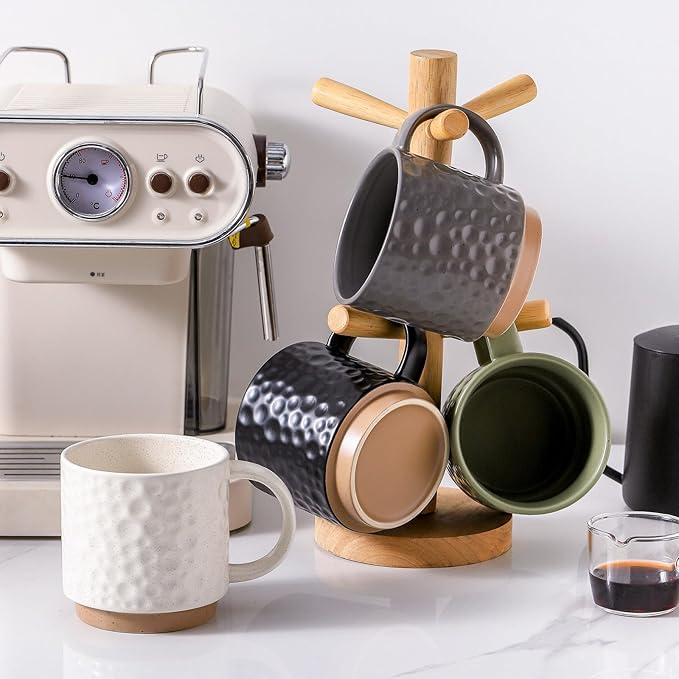 Nihow 16OZ Stackable Coffee Mug Set, Large Ceramic Coffee Mug Set of 4,Coffee Cup Set for Cappuccino/Latte/Cocoa,Dishwasher & Microwave Safe,Mixing Color