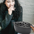 Wood Stove Steamer Humidifier 2.5 Quart with Decorative Wolf Pattern, Cast Iron Steamer for Wood Stove Rust Resistant Matte Black