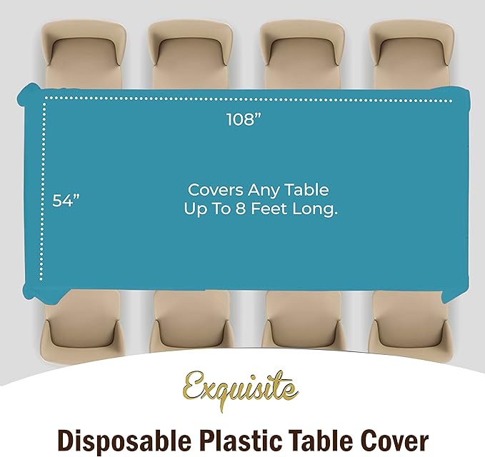 Exquisite Party Solids 12-Pack Premium Plastic Tablecloth 54in. x 108in. Rectangle Table Cover - Turquoise