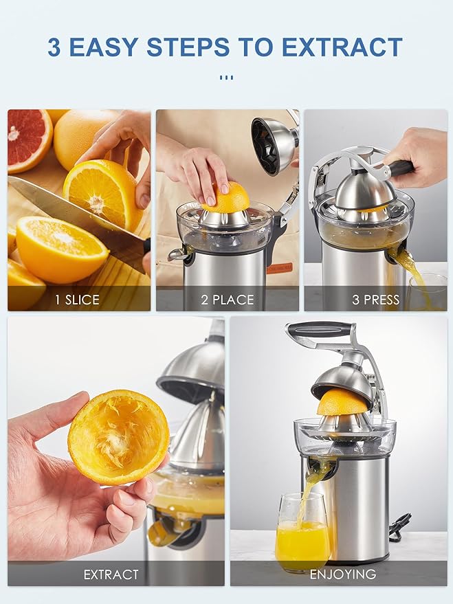 Electric Citrus Juicer Squeezer, Reemix Powerful Orange Juicer with Zine Alloy Die Casting Shell, Luxury Citrus Squeezer with Two Interchangeable Cones for Oranges of any Size (Zine Alloy Die Casting)