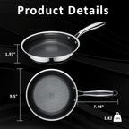 9.5" Non Stick Frying Pans, Hybrid Ceramic Stainless Steel Pan, Skillet with Stay-Cool Handle, Non Toxic, PFAS PFOA PTFE Free, Dishwasher & Oven Safe, Induction, Compatible with All Cooktops