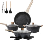 Pots and Pans Set Non Stick, 13Pcs Kitchen Cookware Sets, Granite Stone Induction Cookware Non Stick Cooking Set w/Frying Pans, Saucepans, Sauté Pan (PFOA Free), Black