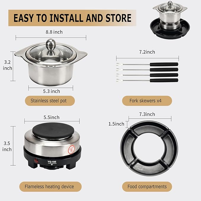 SANGLE SOPFFY 2 in 1 Fondue Pot & Electric S'mores Maker - Cheese and Chocolate Fondue Set with Temperature Control,Detachable Trays,Fondue Pot Electric Set w 4 Forks,Perfect for Parties,Family Gifts