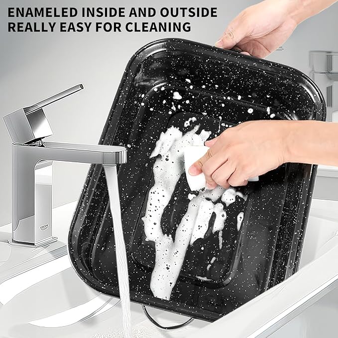 JY COOKMENT Roasting Pan With Lid and Rack, 21' Rectangular, 25lb Turkey Roaster Pot, Large Oven Roaster Tray, V-Rack and Versatile Lid Bone Turkey Baster