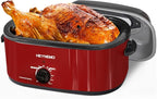 26QT Electric Roaster Oven, Electric Turkey Roaster with Viewing & Self-basting Lid, Stainless Steel Turkey Roaster Oven, RED