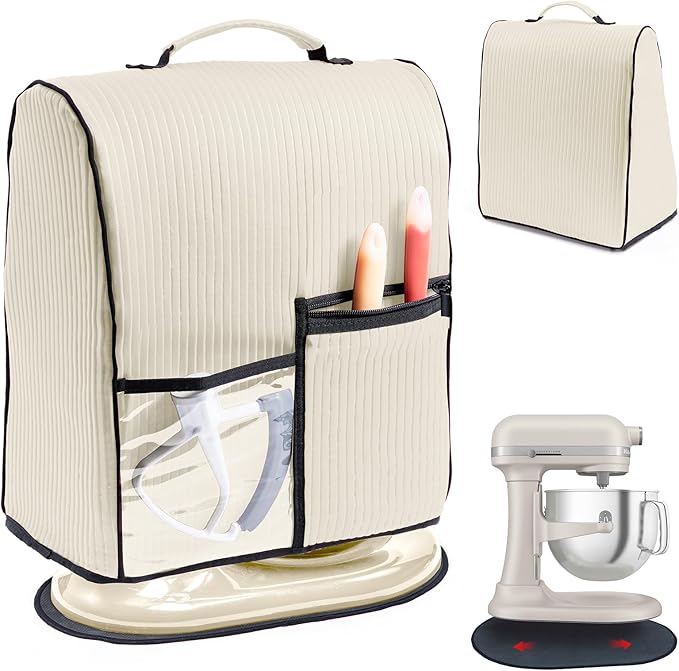 BAGSPRITE Stand Mixer Cover with Applicance Slider for KitchenAid 6/7/8 Quart Bowl Lift Mixers – Kitchen Appliance Dust Cover with Pockets for Kitchen Aid Accessories and Attachments