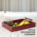 Set of 2 Serving Tray with Handles - for Coffee Table, Breakfast, Dinner Kitchen Living Room Bedroom, Home Decor for All Occasions, Red, Size S+M