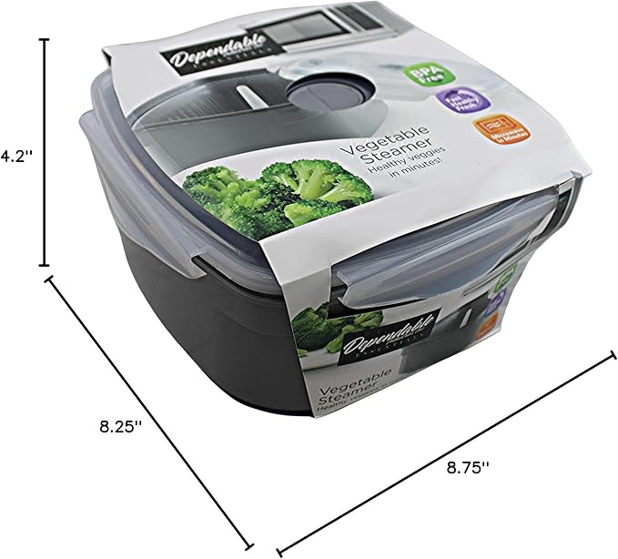 Microwave Vegetable Steamer Cooker for Healthy Cooking and Quick Meals, Cook Vegetables, Fish & Poultry, BPA-Free with Removable Strainer and Locking Vent Lid, 2.47L by Dependable Industries (Gray)