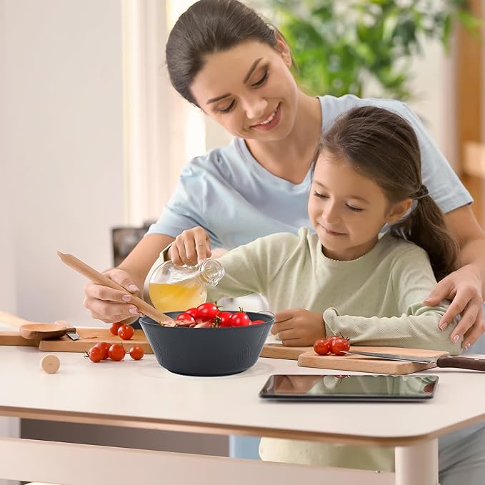 36 oz Large Cereal Bowls Set of 6, Alternative to Plastic Popcorn Bowls Reusable, Unbreakable Wheat Straw Bowls, Microwave Safe Large Cereal Bowl for Kitchen, Serving, Camping(Black)