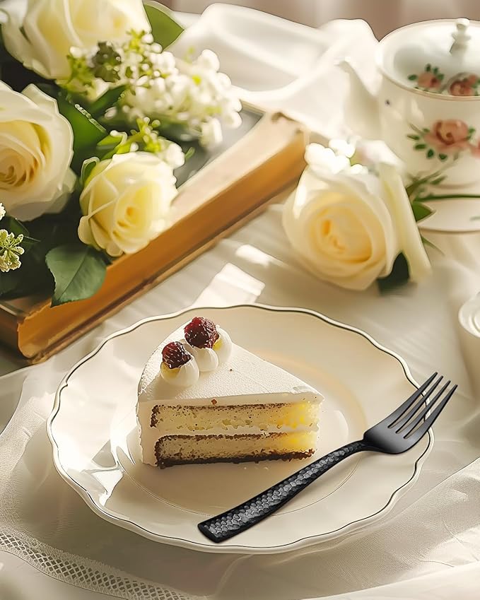 20-Piece Black Silverware Set, Ollex Stainless Steel Hammered Flatware Cutlery Set for 4, Mirror Polished Kitchen Utensils included Black Knives Spoons and Forks Set Dishwasher Safe