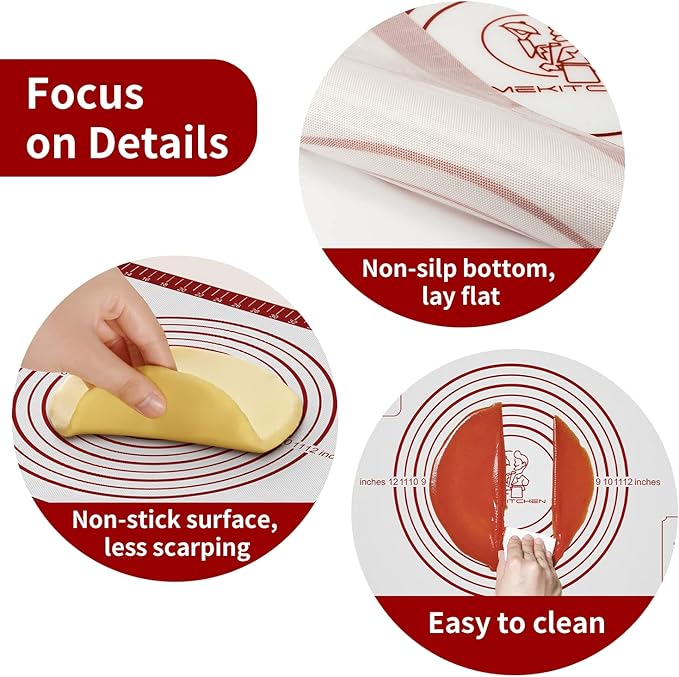 Silicone Baking Mat,Non Stick Pastry Dough Mat for Rolling, Macarons Baking Mat, Pie Crust Bread Pizza Mat, Counter Mat