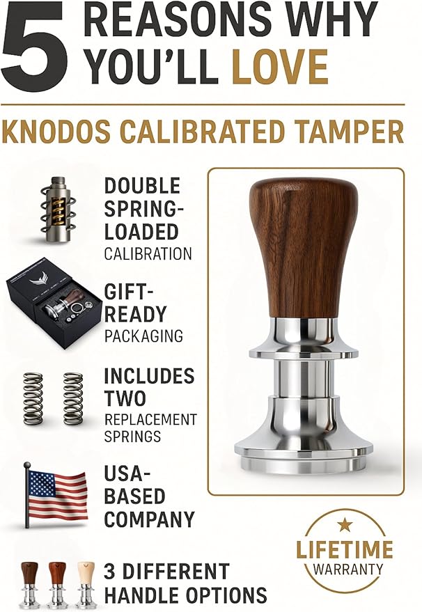 54mm Tamper For Breville Machines Calibrated Tamper Tool Espresso Walnut, Auto-Leveling and 30lb Spring Loaded Design Coffee Tamper With Stainless Steel Ripple Base