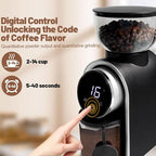 Electric Coffee Grinder Touchscreen 2-14 Cup Conical Burr Coffee Grinder with 25 Grinding Settings Cleaning Brush Grindable Espresso Drip Coffee French Press for Home Use 110V Black