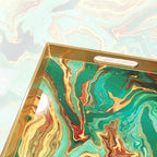 Green Marbling Decorative Tray with Handles, Morden Plastic Rectangular Serving Tray for Coffee Table Bathroom, Ottoman, Home Decor, 15.7"* 10.2"* 1.38"