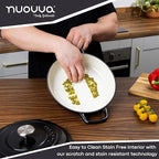 Shallow Cast Iron Casserole with Lid – Non Stick Dutch Oven Pot, Oven Safe up to 500° F – Sturdy Ovenproof Stockpot Cookware – Enamelled Cooking Pot – Black, 5-Quart, 32cm – by Nuovva