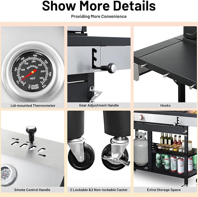 Propane and Charcoal Combo Grill with Side Burner, 37,230 BTU Outdoor BBQ Grill with Porcelain-Enameled Cast Iron Grates and Griddle Plate for Patio, Garden, Backyard (propane+charcoal)