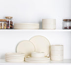 TheTerra Ceramic Dinnerware Sets for 6, 18 Pieces Porcelain Lightweight Plates and Bowls Sets, Scratch Resistant Dish Set, Oven & Microwave & Dishwasher Safe, Beige