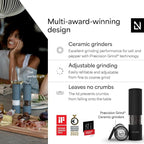 LARS NYSØM Salt and Pepper Grinder Set 2 pieces I Salt Pepper Mill with Adjustable Ceramic Grinder I Design Spice Grinder Set Manual (Carbon Black)