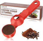 2-in-1 Coffee Scoop with Funnel, 2 Teaspoon Measuring Spoon for Reusable Pods, Ground Coffee, Protein Powder & Tea, Mess-Free Plastic Design (Red)