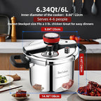 6.3 QT Pressure Cooker, 304 Stainless Steel - Explosion-Proof Lock, One Hand Operation, Fast Cooking, Dishwasher Safe & Induction Compatible, Family Size Cookware
