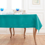 Solino Home Linen Tablecloth 60 x 156 Inch - Classic Hemstitch 100% Pure Linen Teal Table Cloth for Rectangle Tables - Machine Washable Tablecloth for Fall, Autumn