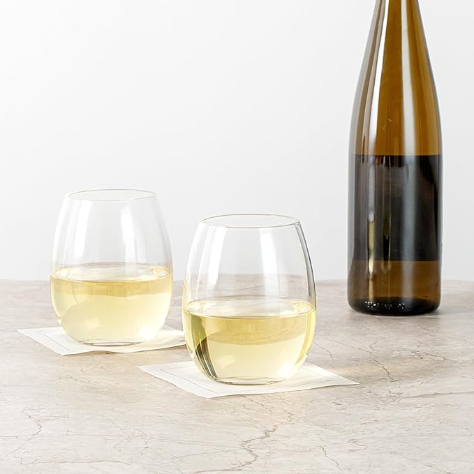 Restaurantware-Vetri 15 Ounce Wine Glasses, 24 Dishwashable Stemless Wine Glasses - No Lead, Durable, Clear Glass Cups, For Home, Bar, Or Restaurant, Serve Merlot, Chardonnay, Or Bordeaux
