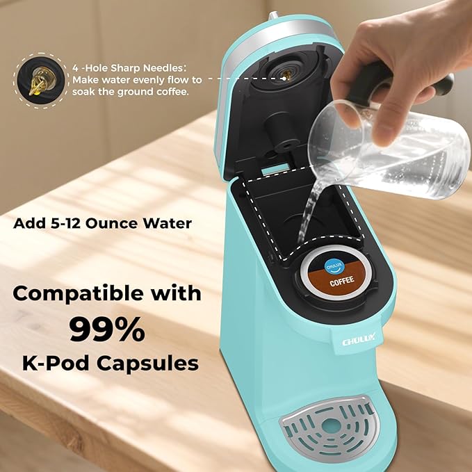 CHULUX Mini Coffee Maker for K Capsule, Single Serve Coffee Maker for One Cup Americano, Lightweight Pod Coffee Machine, Aqua
