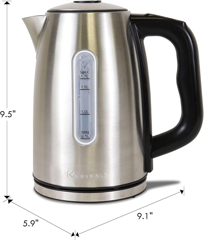 Kenmore Kettle - Digital Cordless Electric Kettles for Instant hot tea & coffee stainless steel automatic shut-off temperature control for boiling water spout filter countertop kitchen appliance 1.7L