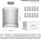 INSETLAN Ribbed Glass Tumblers Set of 6-14 oz Vintage Glassware, Clear Drinking Glasses for Wine, Juice, Cocktails, Water, Iced Coffee, Whiskey - Dishwasher Safe, Durable and Elegant