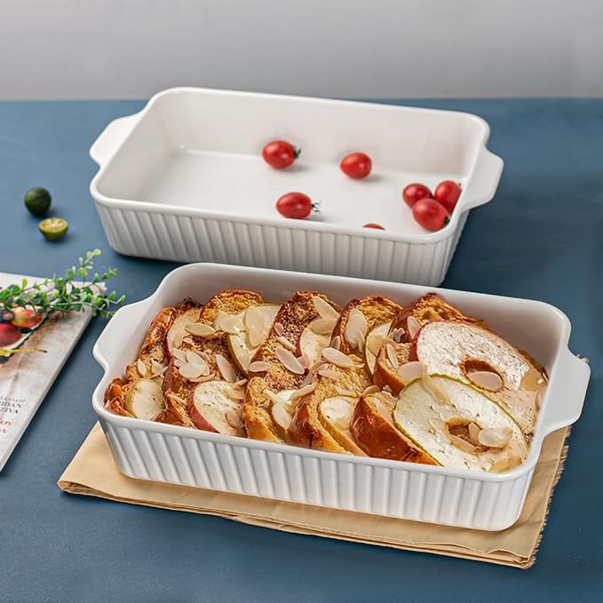 Casserole Dishes for Oven 9x13,2 Pack Ceramic Baking Dish Large & Deep,4.2 QT Casserole Dish Set with Handles Durable Bakeware for Lasagna, Roasts, Cake Cooking, Lasagna Pan Sets Nonstick-Microwave Safe
