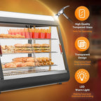ROVSUN 35" Pizza Warmer Food Warmer Display, 3-Tier Electric Food Warmer Commercial Countertop w/LED Lighting Adjustable Removable Shelves Glass Door, Pretzel Warmer for Buffet Restaurant 1500W