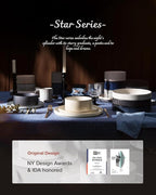 famiware Star 8.25" Pasta Bowls, Large Dinner Bowls Set of 6, Salad Bowl Plates, Shallow Bowls for Eating, Matte Dark Charcoal (Full Glaze)