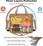 Weitars Insulated Lunch Bag for Men Women,Leak Proof Lunch Box for Work,Extra Large Lunch Tote Bag With Removable Shoulder Strap with Side Pockets,Reusable Lunch Bag For Picnic Hiking (Kakhi)