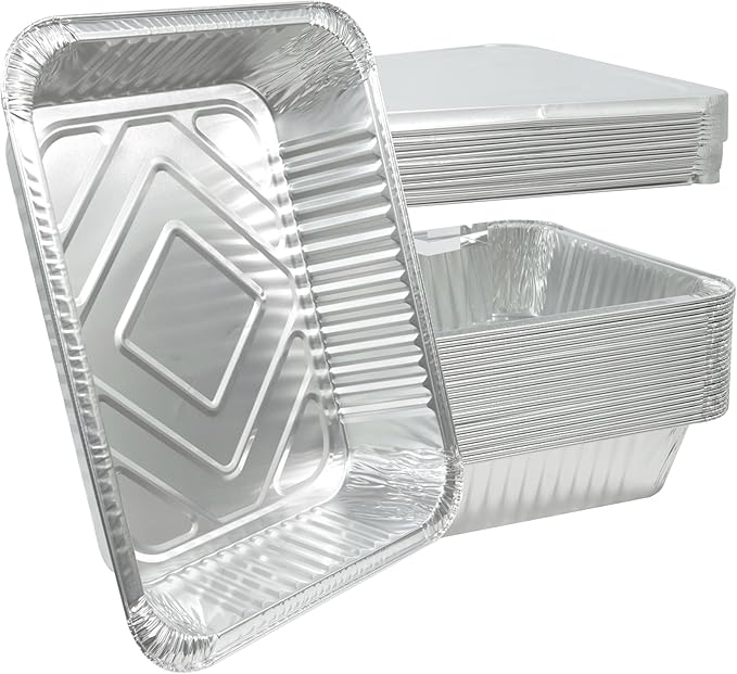 Aluminum Foil Pan with Lids, 9×13 Half Size Pans, Disposable Foil Pans for Roasting, Catering, Picnic or Holiday needs (25 Pack w/Lids)