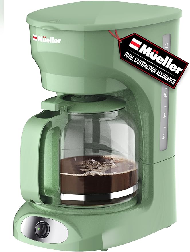 MUELLER HOME 12-Cup Drip Green Coffee Maker, Borosilicate Carafe, Auto-Off, Reusable Filter, Anti-Drip, Keep-Warm Function, Clear Water Level Window, Green Kitchen Accessories & Décor