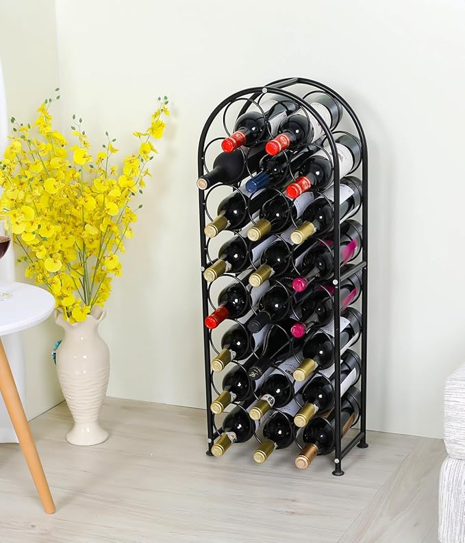 PAG 23 Bottles Arched Freestanding Floor Metal Wine Rack Wine Bottle Holders Stands, Black