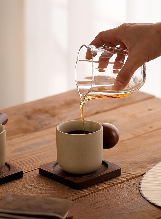 Ceramic Espresso Cups Set of 4,Small Coffee Mugs,Expresso Shot Cups,4 oz Porcelain Demitasse Cups,Perfect for Espresso Machine and Coffee Maker (Natural Beige, S + Round Handle)