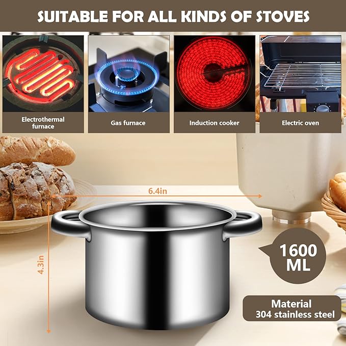 Artcome 5pcs Double Boiler Melting Pot Set - 600ML/0.6QT Chocolate Melting Pot, 1600ML/1.7QT Stainless Steel Pot, Decorating Spoons, Silicone Spatula and Dipping Tool for Melting Chocolate, Candy, Wax