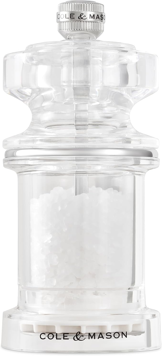 Cole & Mason 605 Refillable Spice Mill - Kitchen & Home Accessory - Table Salt Grinder - Salt Included - Acrylic - Salt Mill 4.5"
