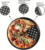 Round Pizza Pans with Holes 8 Packs Nonstick Carbon Steel Pizza Tray for Oven, 9/10/11/12 Inch