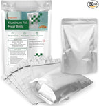 50pcs 1 Quart Mylar Bags for Food Storage 6x9 Stand Up Heat Sealable Foil Pouches, Resealable Smell Proof Freeze Dryer Bags for Long-Term Food Storage