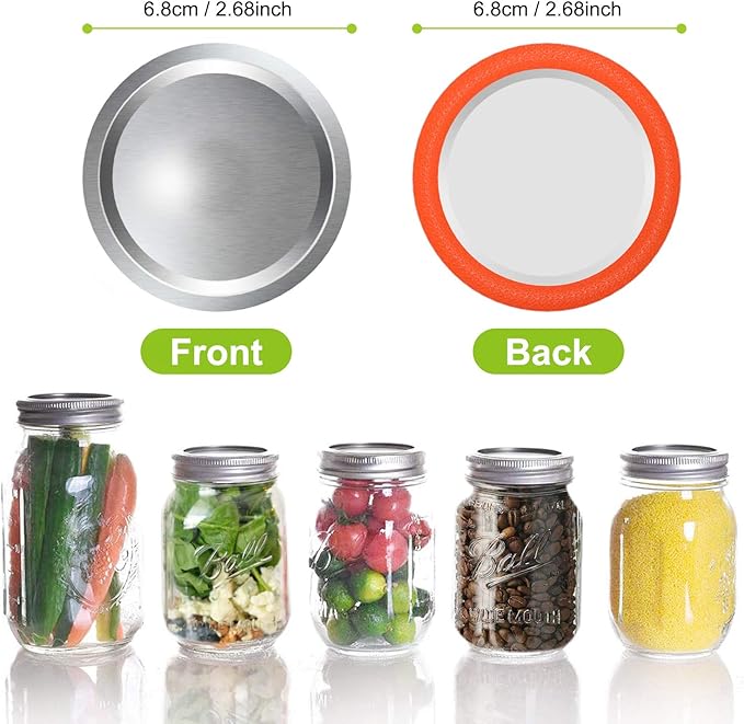 Mason Jar Lids and Rings 48Pcs Regular Mouth Canning Lids for Ball, Kerr Jars- Split-Type with Leak proof & Airtight Seal, Metal - Food Grade Material Silver/70MM