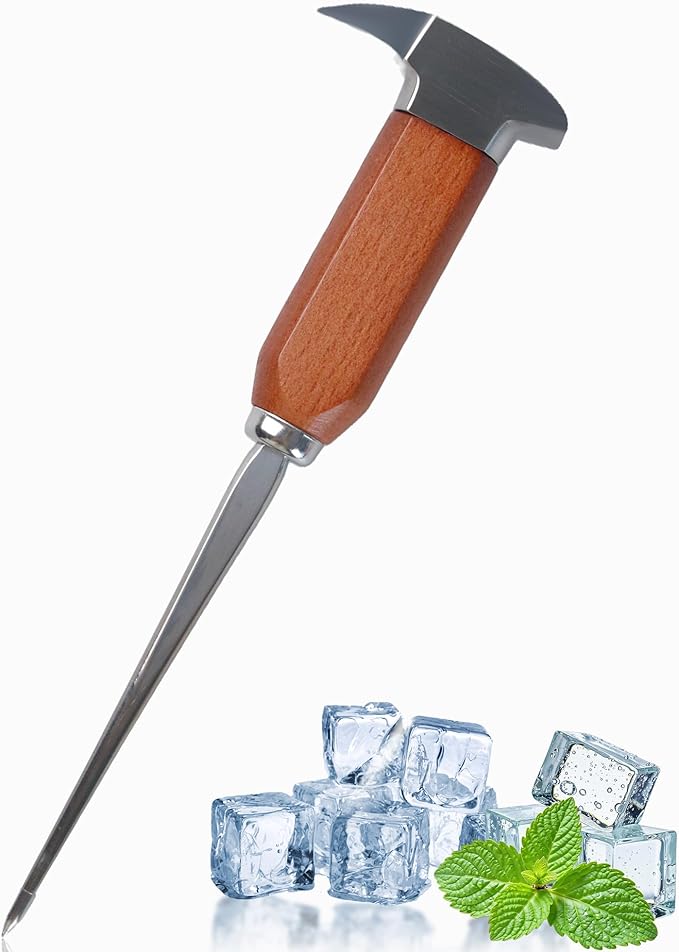 Ice Pick Tool with Wood Handle, Stainless Steel Ice Picks for Breaking Ice, Ice Carving Tools Bar Tools for Kitchen, Bars, Bartender, 8.86 Inch