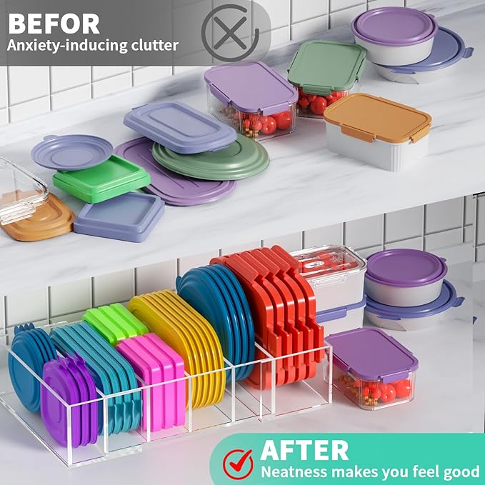 Expandable Lid Storage Organizer: Kitchen Food Container Lids Organizer for Cabinet - Acrylic Extra Large 10-18" Food Storage Container Holder for Cabinets Cupboards Pantry Drawer