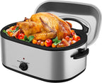 SUNVIVIPRO Roaster Oven 28 Quart, Electric Turkey Roaster with Self-Basting Lid, Removable Pan & Rack, Variable Temp Control, Stainless Steel Silver