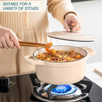 vancasso 2.5 QT Enameled Cast Iron Dutch Oven with Stainless Steel Knob Lid – Small Non-Stick Casserole for Steaming, Baking, and Roasting – Cream Color